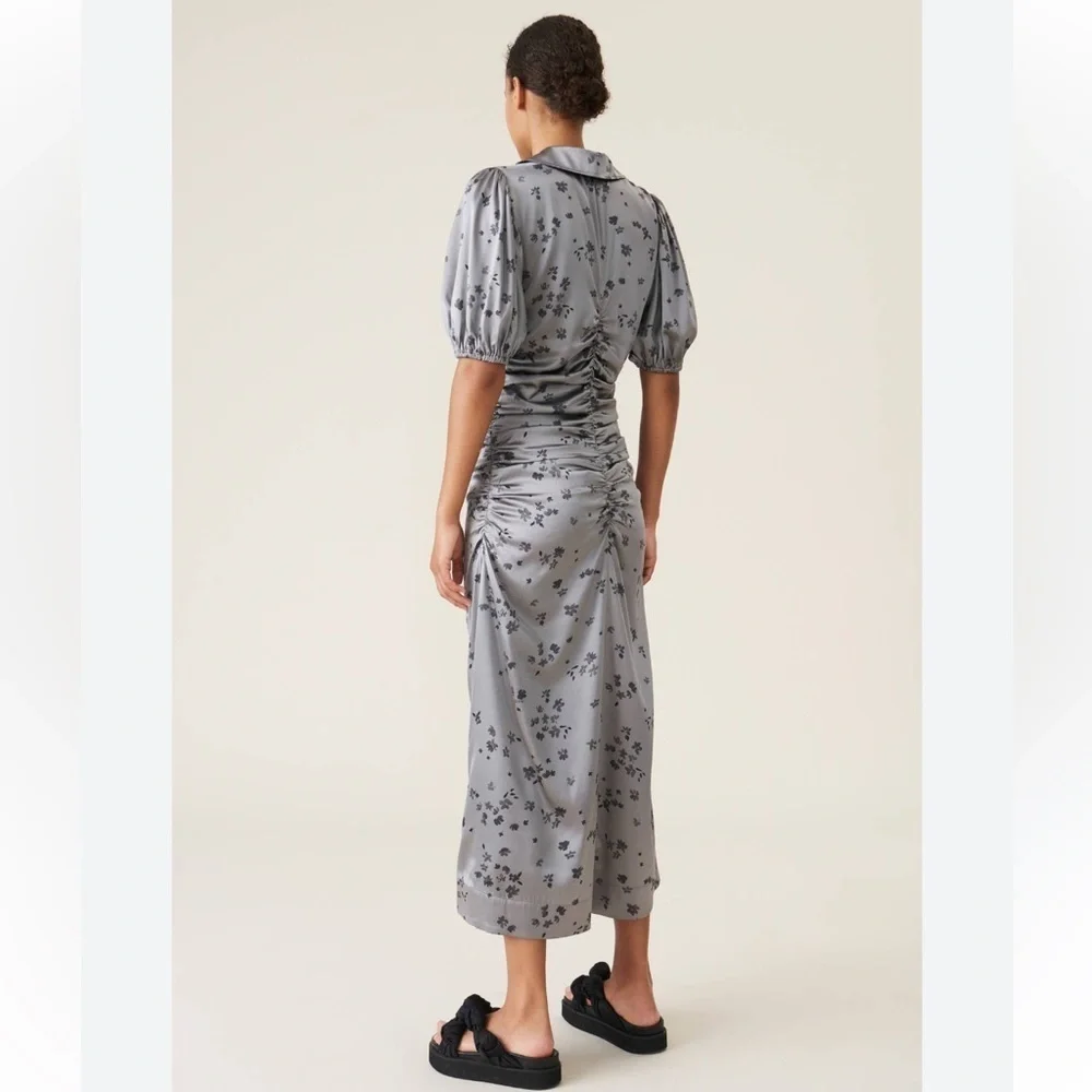 Ganni Silk Stretch Satin Dress Size Small NWT - Picture 2 of 13